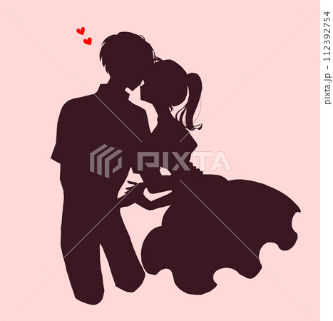 男女カップル 影絵 男女カップル 影絵 112392754