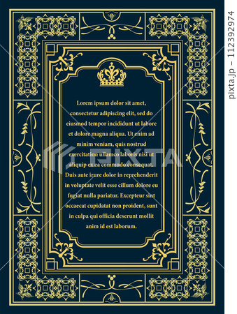 Gold ornament on dark background. Can be used as invitation card. Book cover. Vector illustration 112392974