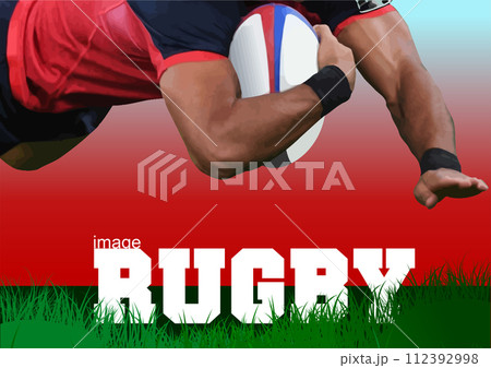 Poster of Rugby Player Silhouettes. 3d color vector illustration 112392998