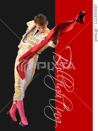 Matador in bullfighting arena at Spain. 3d color vector illustration 112393087
