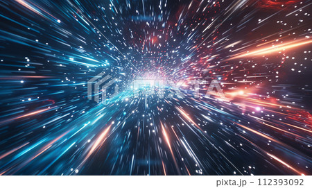 宇宙と星空を行くスピード感をイメージしたアブストラクト背景素材 112393092