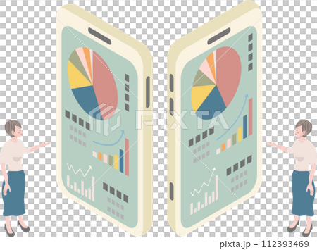 Illustration of a woman giving a presentation on a smartphone screen (presentation image) 112393469