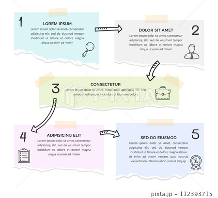Infographic Template with 5 Paper Notes 112393715