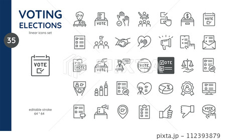 Election Icons Set: Thin Linear Illustrations...のイラスト素材 [112393879] - PIXTA