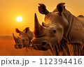 AI-generated content. Majestic rhinos roaming in the golden african savannah AI-generated content. Majestic rhinos roaming in the golden african savannah 112394416