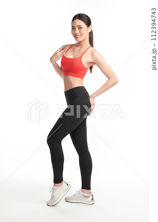 Beautiful young asian sport woman with sportswear ready for exercise on white background, Advertising sportswear and yoga wear, Healthy lifestyle, sport. 112394743