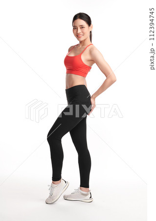 Beautiful young asian sport woman with sportswear ready for exercise on white background, Advertising sportswear and yoga wear, Healthy lifestyle, sport. 112394745