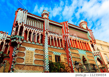Facade of Casa Vicens in Barcelona, Spain. It is first masterpiece of Antoni Gaudi. Built between 1883 and 1885 112394934