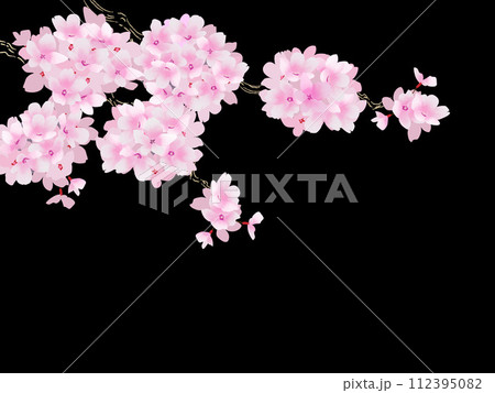 夜空に浮かぶ華やかな桜のフレーム素材 112395082
