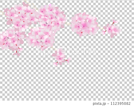 夜空に浮かぶ華やかな桜のフレーム素材 112395082
