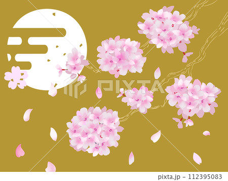 月明りと桜の舞い散る和の風景 112395083