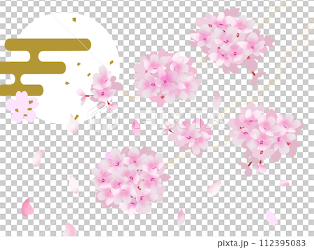 月明りと桜の舞い散る和の風景 112395083