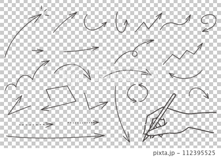 鉛筆で書いたような手書きの矢印セット 鉛筆で書いたような手書きの矢印セット 112395525