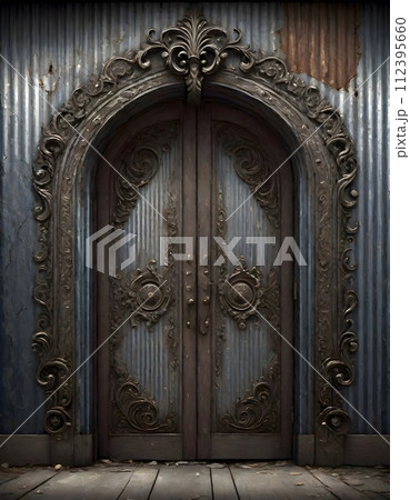 Rustic Metal Grunge Garage Door, Generative AI 112395660