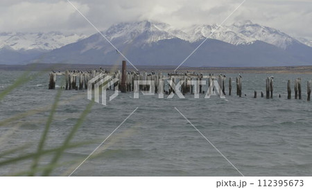 Slow Motion Video of an Old Wooden Pier in Patagonian Puerto Natales 112395673