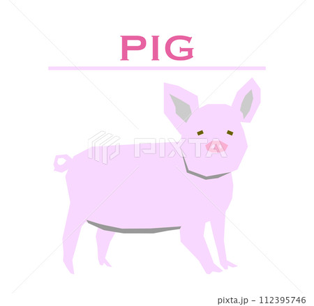 ポリゴン型のかわいいピンク色の豚のイラスト 112395746