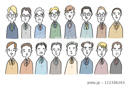 ゆるく描いたスーツ姿の男性の手描きのイラストセット ビジネス ファッション ゆるく描いたスーツ姿の男性の手描きのイラストセット ビジネス ファッション 112396263