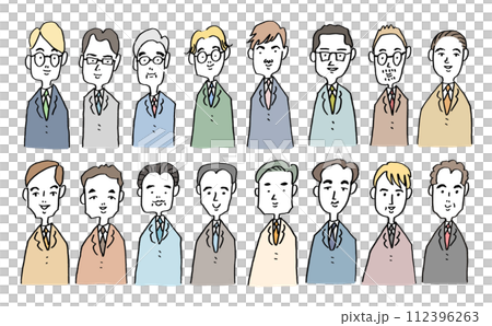 Hand-drawn illustration set of men in stylish suits 112396263