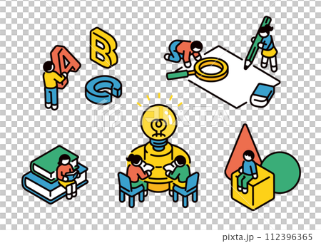 Isometric of elementary school students learning 112396365