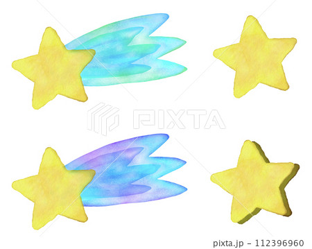 水彩風の流れ星と星のイラストセット 水彩風の流れ星と星のイラストセット 112396960