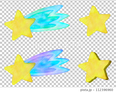 Illustration set of shooting stars and stars in watercolor style Illustration set of shooting stars and stars in watercolor style 112396960