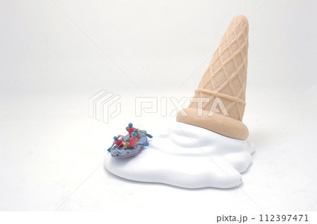 Rafting in the ice cream in waffle cone Rafting in the ice cream in waffle cone 112397471
