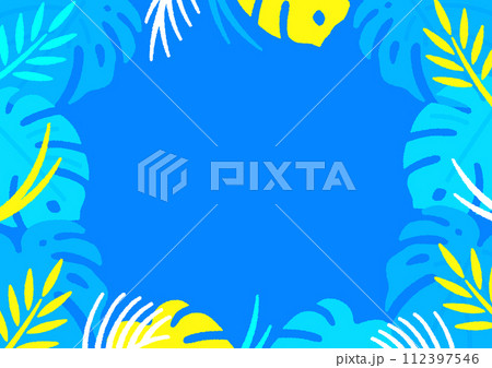 熱帯の植物。清涼感ある夏イメージ。トロピカルな葉のフレーム背景素材。 熱帯の植物。清涼感ある夏イメージ。トロピカルな葉のフレーム背景素材。 112397546