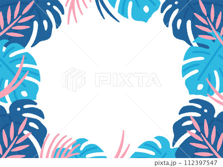 エキゾチックな夏の植物。南国の葉のフレーム。夏に適したシンプルでかわいい背景素材。 エキゾチックな夏の植物。南国の葉のフレーム。夏に適したシンプルでかわいい背景素材。 112397547