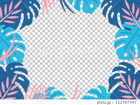 エキゾチックな夏の植物。南国の葉のフレーム。夏に適したシンプルでかわいい背景素材。 エキゾチックな夏の植物。南国の葉のフレーム。夏に適したシンプルでかわいい背景素材。 112397547
