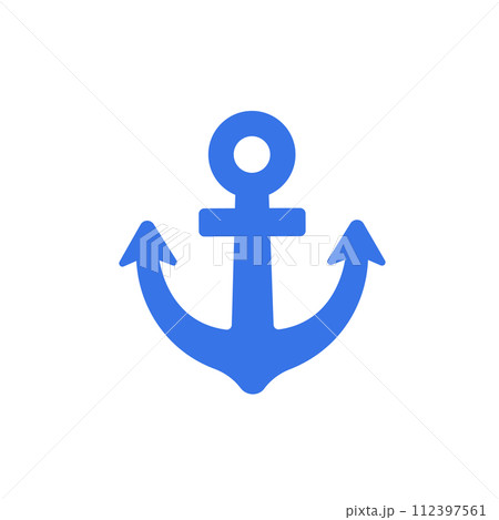青いマリンマーク。碇のアイコンイラスト素材。 112397561