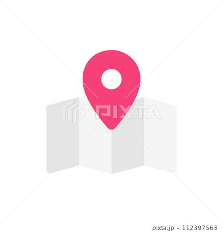 ピンと地図。GPS情報。マップのアイコンイラスト素材。 ピンと地図。GPS情報。マップのアイコンイラスト素材。 112397563