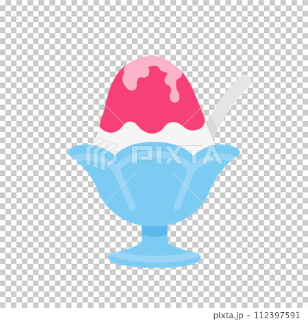 草莓口味刨冰的插圖。時尚簡約可愛的圖示素材。 112397591