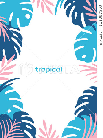 トロピカルリーフ。夏イメージのオシャレでシンプルなフレーム素材。 トロピカルリーフ。夏イメージのオシャレでシンプルなフレーム素材。 112397593