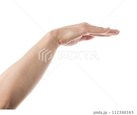 Adult man hand holding something isolated on white background 112398163