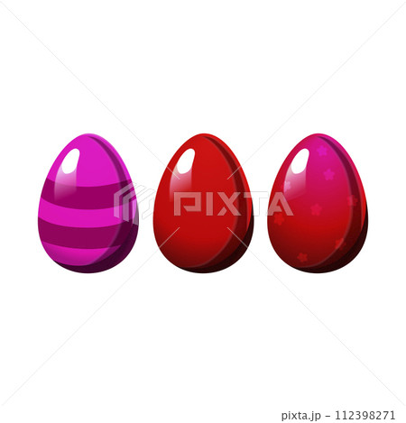 Red violet Easter striped egg and egg with polka dots on white background. Vector for design Red violet Easter striped egg and egg with polka dots on white background. Vector for design 112398271