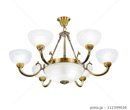 Chandelier in classic style with bronze or brass fittings Isolated on white Chandelier in classic style with bronze or brass fittings Isolated on white 112399036
