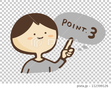 かわいい吹き出しPOINT文字と指差しの男性/手描き文字イラスト かわいい吹き出しPOINT文字と指差しの男性/手描き文字イラスト 112399126