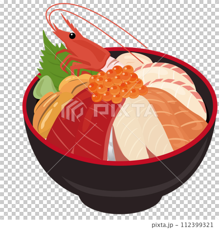 【ベクター】マグロやウニ・イクラなど新鮮な具材を贅沢にのせた豪華海鮮丼のイラスト(単品) 【ベクター】マグロやウニ・イクラなど新鮮な具材を贅沢にのせた豪華海鮮丼のイラスト(単品) 112399321