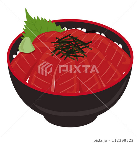 【ベクター】新鮮な赤身のまぐろが美しく並んだ定番マグロ丼のイラスト（単品） 112399322