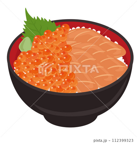 ベクター】新鮮なサーモンと輝くいくらが贅沢に乗った鮭親子丼の