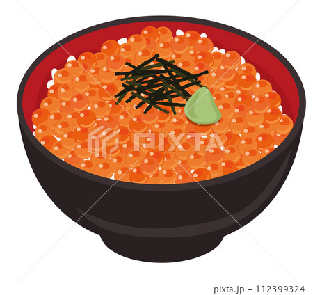 【ベクター】プチプチとした輝くいくらが贅沢で美味しそうな定番いくら丼のイラスト（単品） 112399324