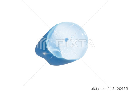 Transparent drop of blue gel cream, serum with hyaluron for moisturizing. Cosmetic smear of essence, serum close-up, for healthy glowing skin. Gel skin care product Cosmetic essence, skincare 112400456