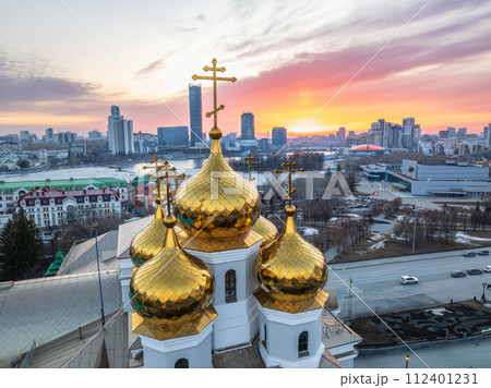 Church of St. Nicholas in Yekaterinburg. Aerial view Church of St. Nicholas in Yekaterinburg. Aerial view 112401231
