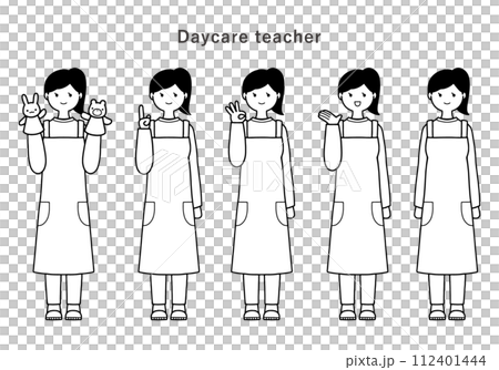 女性保育士の全身イラスト素材セット 112401444
