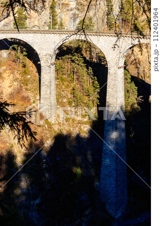 View of Landwasser Viaduct, Rhaetian railway, Graubunden in Switzerland 112401964