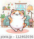 楽しそうに踊る太ったかわいい猫 112402036