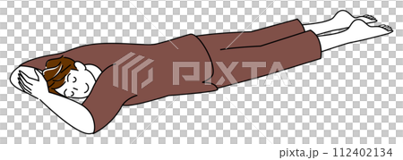 温泉施設の館内着を着てうつ伏せでリラックスして寝ている可愛い男性 シンプル イラスト ベクター 112402134