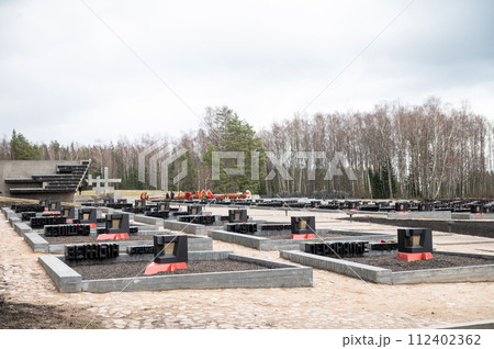 Belarus, Minsk, March 2023. Memorial complex of Khatyn village. villages cemetery Belarus, Minsk, March 2023. Memorial complex of Khatyn village. villages cemetery 112402362