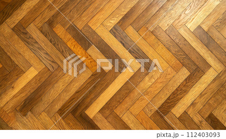 Herringbone Wooden Parquet - Texture and Background Top View - Generative Ai 112403093