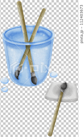 Cleaning Brushes in Glass of Water,Paint Brushes Soaking in Water - Artist Tool Cleaning Brushes in Glass of Water,Paint Brushes Soaking in Water - Artist Tool 112403673